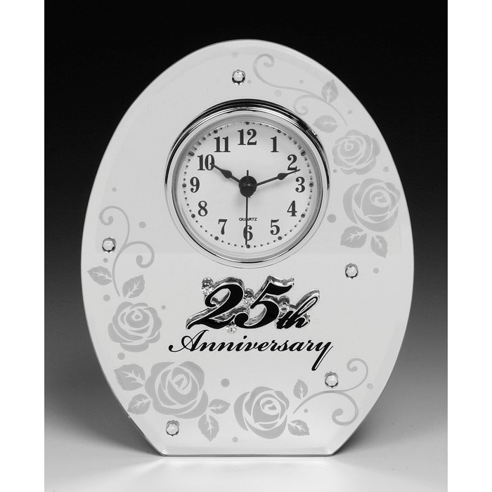 BEAUTIFUL 25th SILVER ANNIVERSARY MIRRORED CLOCK NEW & BOXED WEDDING